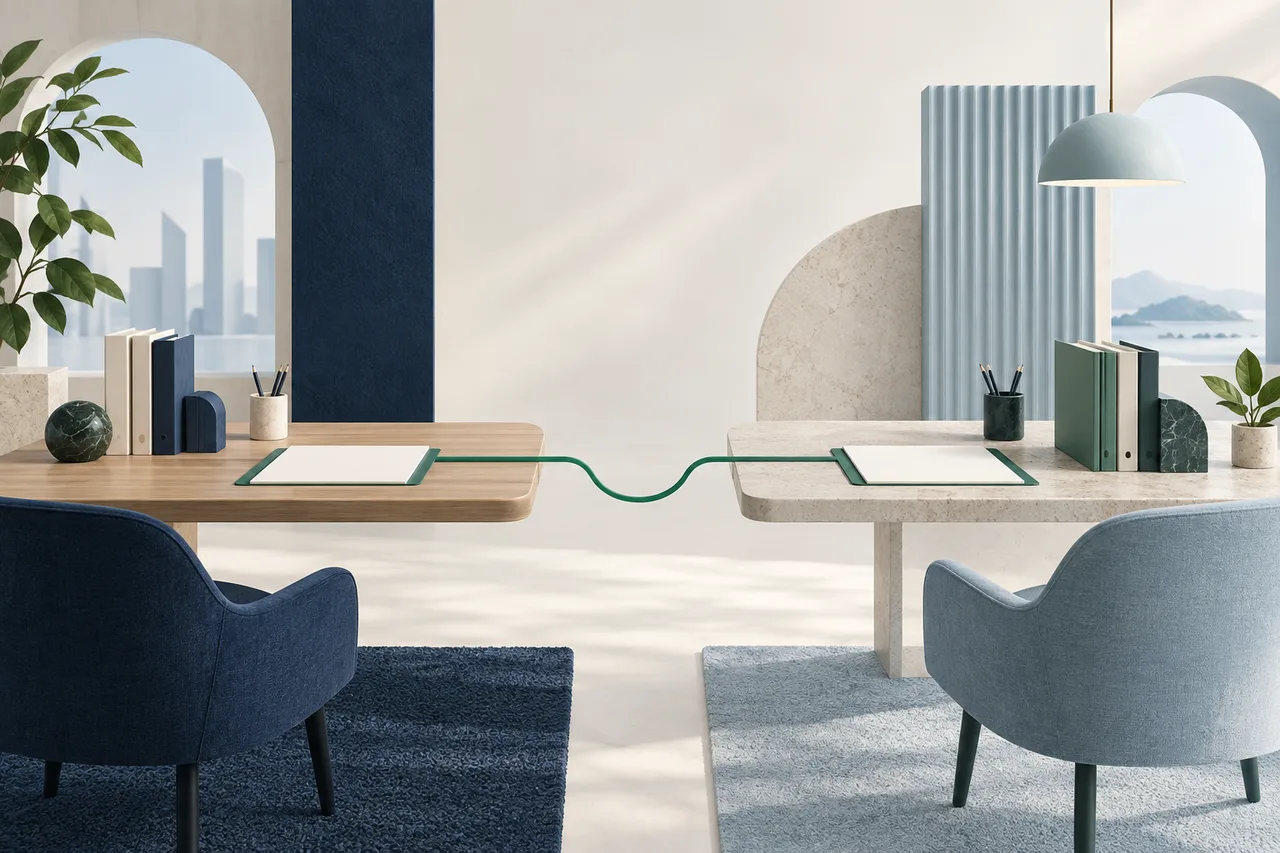 Abstract illustration of connected workspaces